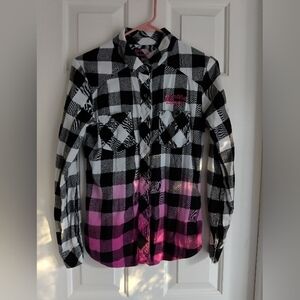 Beautiful Disaster Stylish Black and Pink Plaid Button Down Shirt